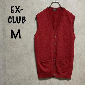 【EX-CLUB】（M）ニットベスト＊模様編＊レトロ＊ウール100＊美品＊レッド