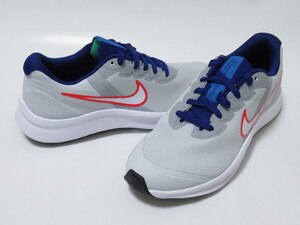 NIKE STAR RUNNER 3 GS 白 青 赤 23.5cm ナイキ スターランナー キッズ 運動靴 ベルクロ ピュアプラチナム DA2776-013