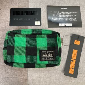 ★新品タグ付き★HEAD PORTER ヘッドポーター★ 小物入れ、ポーチ、シガレットケースにも★グリーンチェック、裏原宿、 吉田カバン