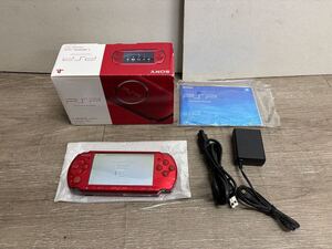 ☆ PSP ☆ プレイステーションポータブル PSP-3000 ラディアントレッド 動作品 本体 アダプター 箱 説明書 付属 バッテリー欠品 SONY 1202