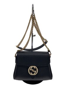 GUCCI◆チェーンショルダーバッグ_インターロッキングG/レザー/BLK/無地