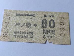 乗車券 帝都高速度交通営団 地下鉄線 三ノ輪 80円区間 昭和55年8月18日 鉄道 切符 昭和レトロ 古い切符