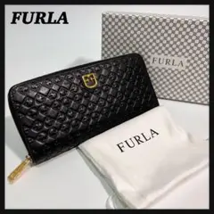 【未使用級】FURLA ラウンドジップ 長財布 総柄 レザー ゴールド金具