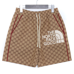 未使用 GUCCI × THE NORTH FACE GG柄 SHORT PANTS XSサイズ ベージュ 672396 グッチ ザ ノースフェイス ロゴ刺繍 ショートパンツ ショーツ