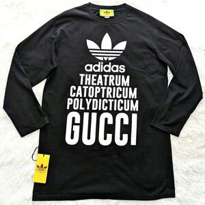 GUCCI グッチ adidas アディダス コラボ ロングスリーブ 長袖 Tシャツ カットソー ロング丈 ロンT ロゴ プリント ブラック 721393 