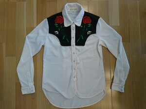 GIANNI BINI レディース ロカビリーシャツ ウエスタンシャツ Sサイズ アイボリー オフホワイト 薔薇ワッペン 送料レターパック370～