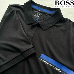 【超希少XXXLサイズ・美品】ヒューゴボス HUGO BOSS ポルシェ PORSCHE 半袖 ポロシャツ ハーフジップ トップス ブラック 黒 カットソー