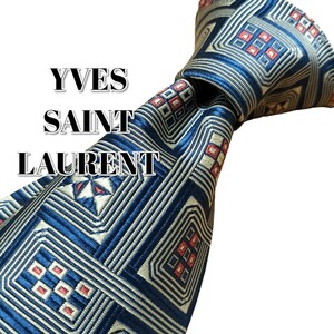 ★YVES SAINT LAURENT★　ブルー系　総柄　イタリア製