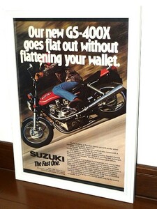 1978年 USA 70s 洋書雑誌広告 額装品 Suzuki GS400X スズキ GS400 Suzy (A4size) / 検索用 店舗 ガレージ ディスプレイ 看板 装飾 アメリカ