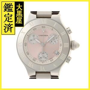 Cartier　カルティエ　腕時計　クロノスカフ　W1020012 SS/革　クォーツ　ピンク文字盤　レディース時計【434】