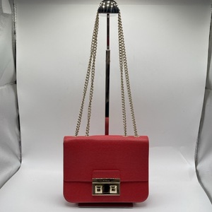 1円～　60　同梱不可　FURLA　フルラ　メトロポリス　レザー　チェーンショルダーバッグ　ベラ　レッド　2way　ハンドバッグ　