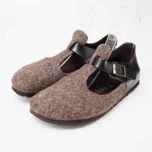 MF1597▽ドイツ製 ビルケンシュトック BIRKENSTOCK パリ PARIS フェルト×レザー Tストラップシューズ 靴 38/245 ブラウン系