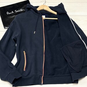 極美品/Lサイズ●Paul Smith ポールスミス パーカー ジップアップ マルチストライプ マルチカラー ブルゾン ロゴ刻印 ゴールド 現行