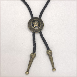 [Fashion] Bolo Tie φ26mm カウボーイ スター星 バックル ループタイ 紐ネクタイ レザーロープタイ ボロタイ (VintageBronze)