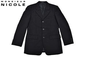 L1001★MONSIEUR NICOLE ムッシュニコル★国産 ブラック黒色 サイドベンツ シングル テーラードジャケット 48