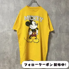 古着 used　Disney ディズニー　ミッキー　Mickey　半袖プリントＴシャツ　黄色　クルーネック　キャラクター