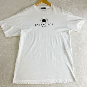 【美品】 BALENCIAGA バレンシアガ メンズ Tシャツ トップス カットソー オーバーサイズ BBロゴ M相当 ホワイト