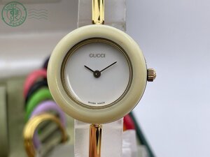 BA0602832　△1円! GUCCI グッチ 11/12.2 チェンジベゼル クォーツ 腕時計 白文字盤 ラウンド 2針 箱付き レディース 中古