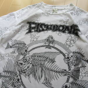 ★即決送込★当時物 pushead 90s USA製 半袖 T-shirs Tee Tシャツ M l xl 80s パスヘッド fish bone フッシュボーン 総柄 魚 skull