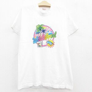 古着 半袖 ビンテージ Tシャツ キッズ ボーイズ 子供服 80s 太陽 ヤシの木 クルーネック 白 ホワイト 霜降り 22jun01