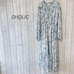 DHOLIC 花柄ワンピース　くすみブルー　【L】ウエストマーク　かわいい