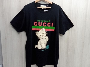 GUCCI 615044 半袖カットソー サイズM ブラック Tシャツ 猫 × 毛糸 店舗受取可