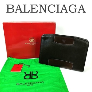 極美品 BALENCIAGA バレンシアガ クラッチバッグ セカンドバッグ ブラック 黒 BBロゴ クラッシュレザー エース 牛革 本革 内側ペイズリー柄