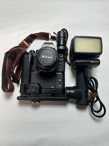 46 Nikon F3 ニコン 一眼レフカメラ フィルムカメラ　MF-14 ブラック 黒 ボディ　MD-4 モータードライブ付 SB-14 SC-12 セット　