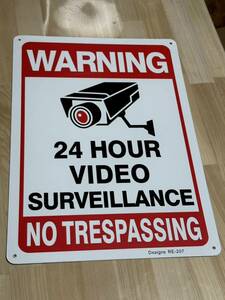 ★新品★アメリカ 看板 24 HOUR VIDEO 警告 24時間 監視★防犯 カメラ セキュリティ ストリートサイン 標識 ガレージ