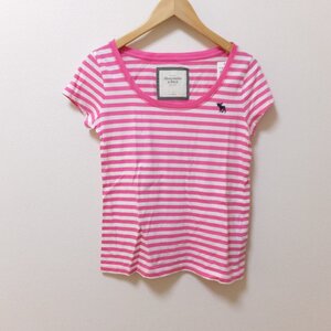 P582　新品　Abercrombie&Fitch　アバクロンビーアンドフィッチ　ピンク　ボーダー　半袖　Tシャツ　S　【メ便】