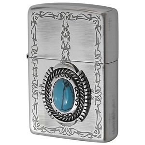 Zippo ジッポライター イミテーションストーン ターコイズ トライバル柄 Turquoise 銀メッキいぶし 80053