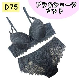 【1009エnjg】ブラ　ショーツ　セット ラメ グレー レース M D 75