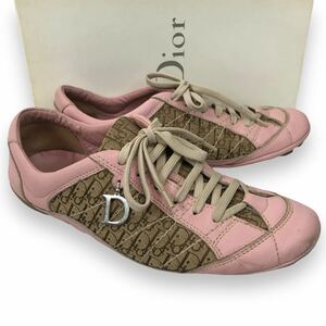 n213 Christian Dior ディオール P001 ガリアーノ期 トロッター レザー スニーカー ローカット シューズ ピンク ベージュ 39 正規品