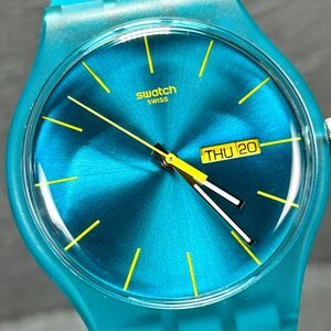 超美品 SWATCH スウォッチ TURQUOISE REBEL ターコイズ・レーベル SUOL700 腕時計 クオーツ アナログ デイデイトカレンダー 新品電池交換済