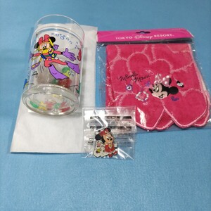 ミニーちゃんのグッズ(アクリルダブルウォールタンブラー(非売品)、ピンバッジ(非売品)、ミニタオル) ディズニー