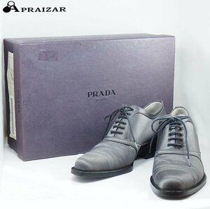 PRADA プラダ サテン レースアップ シューズ 36 グレー レディース ケース付 [58431]