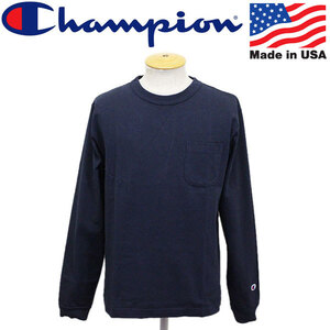 Champion (チャンピオン) C5-P401 LONG SLEEVE T-SHIRT ポケット付き ロングスリーブTシャツ アメリカ製 CN044 370ネイビー M