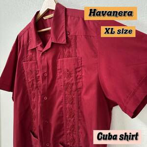 HAVANERA ハバネラ　キューバシャツ　オープンカラー　XLサイズ　ワイン　ビックサイズ