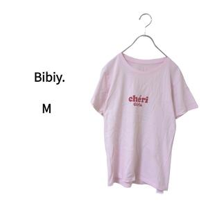 bibiy（M）フロント英字ロゴTシャツ＊ゆるダボ＊綿100％＊ピンク