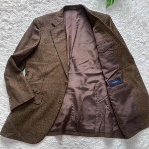 新品同様 Lサイズ カシミヤ バーバリーロンドン テーラードジャケット ブレザー BURBERRY LONDON シルク チェック ウール ブラウン メンズ