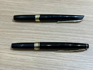 【APS 9498a】１円～ 万年筆二本セット 未使用保管品 PLATINUM プラチナ 中古 SAILOR セーラー ペン先18K・14K 筆記未確認 名前刻印入