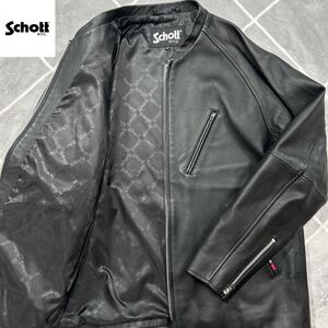 【未使用級XXL】極美品 幻の一着 SCHOTT ショット レザージャケット XXL 黒 ロゴインナー 羊革 ラムレザー【滑らかな手触り】ジップ刻印