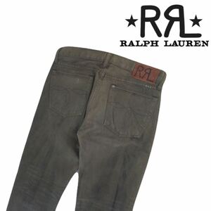 未使用級 名作 USA製 RRL ビンテージ加工 オイル加工 カツラギ カラーデニム デニムパンツ カラーパンツ W30 ラルフローレン カーキ2406141