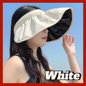 新品 サンバイザー 白 折りたたみ 大型 つば広 日焼け防止 帽子 UVカット