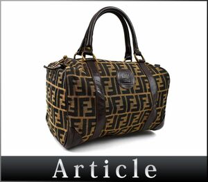 187288◇ FENDI SAS フェンディ ズッカ柄 ミニボストンバッグ ハンドバッグ ナイロン レザー ブラウン レディース/ B