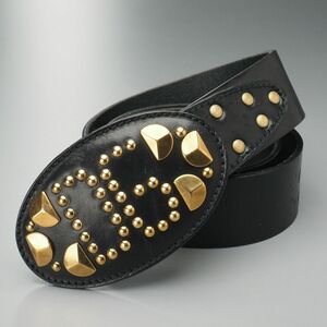 MG5587◎Dolce & Gabbana DG Studs Leather Belt Accessory Black 95cm 38inch ドルチェ＆ガッバーナ イタリア製 スタッズ レザー 革ベルト