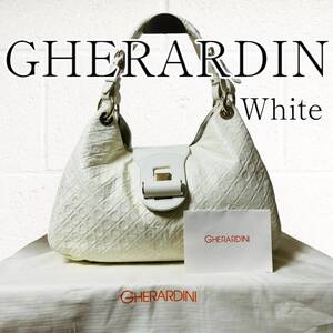 【美品】GHERARDINI(ゲラルディーニ)トートバッグ ハンドバッグ レザー 白 ホワイト 総柄