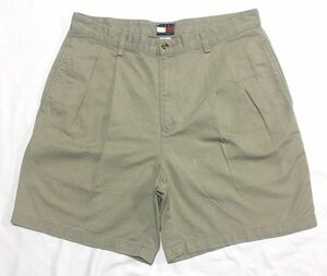 【00s】TOMMY HILFIGER トミーヒルフィガー 2タック チノショーツ メンズ W35 ベージュ フラッグ コットン ショートパンツ 短パン ワイド