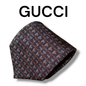 【1円スタート】GUCCI グッチ ネクタイ ハイブランド イタリア製 シルク シルク100% ブラック ブラウン 総柄