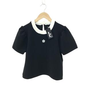 未使用品◆MARY QUANT マリークワント 半袖カットソー サイズ:M◆ ブラック レディース パフスリーブ センターロゴ デイジー トップス